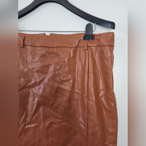Kate Kasin Faux Leather Pencil Skirt Lined Pleather Cognac Brown Mobwife XXL - Picture 10 of 10
